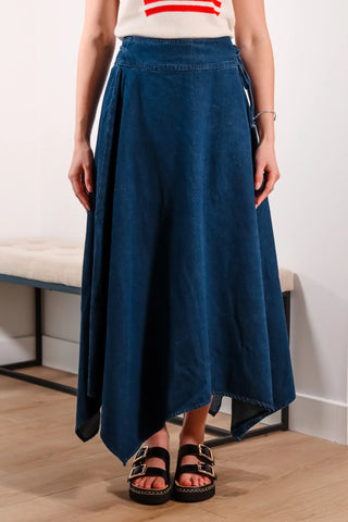 Denim skirt, denim wrap skirt, jean skirt, adjustable skirt, high wasted skirt, midi skirt, summer skirt