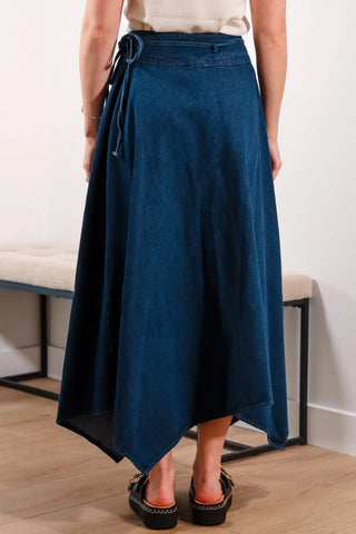 Denim skirt, denim wrap skirt, jean skirt, adjustable skirt, high wasted skirt, midi skirt, summer skirt - 4