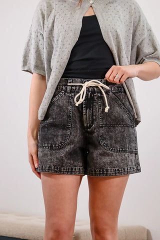 Black acid wash shorts, drawstring shorts, cute shorts for summer, comfortable shorts