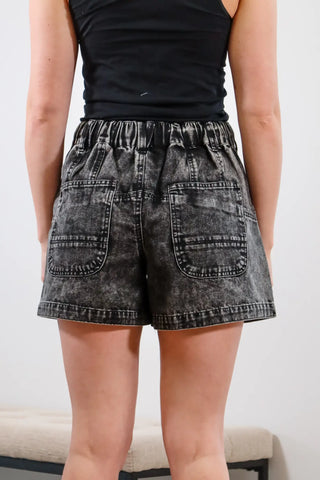 Black acid wash shorts, drawstring shorts, cute shorts for summer, comfortable shorts - 1
