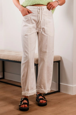 White jeans, white pants, drawstring pants, cuffed pants, summer pants, 