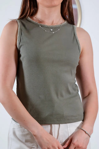 Olive tank top, cute tank top, detail tank top, basic tank top, lightweight tank top, summer top, cute - 1