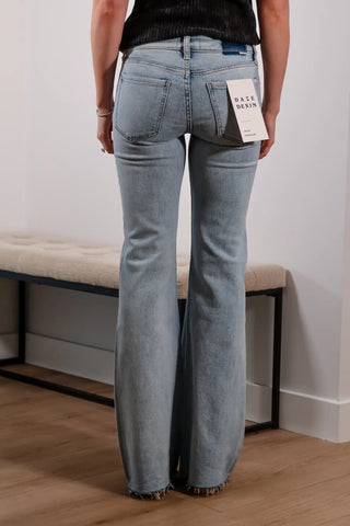 Low rise jeans, jeans with flare, raw hem jeans, cute jeans, trendy jeans, medium wash jeans - 3