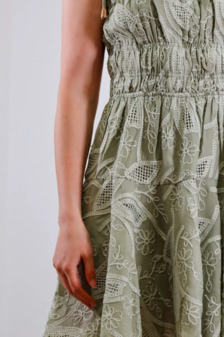 Green mini dress, adjustable strap dress, white embroidery details, pretty dress, party dress, vacation dress, cute dress  3