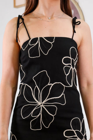 Black mini dress, black dress, black dress with flowers, black dress with embroidery, party dress, vacation dress, cute dress - 4