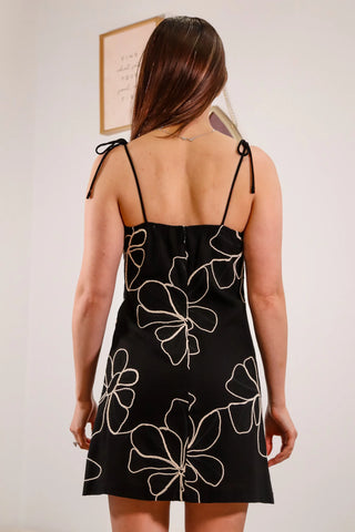 Black mini dress, black dress, black dress with flowers, black dress with embroidery, party dress, vacation dress, cute dress - 1