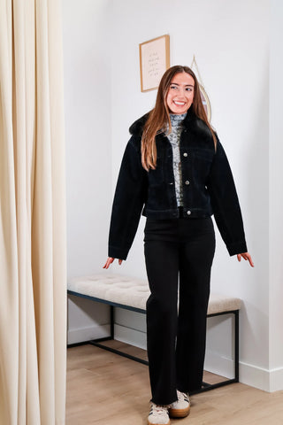 Almost Black Corduroy Trucker Jacket