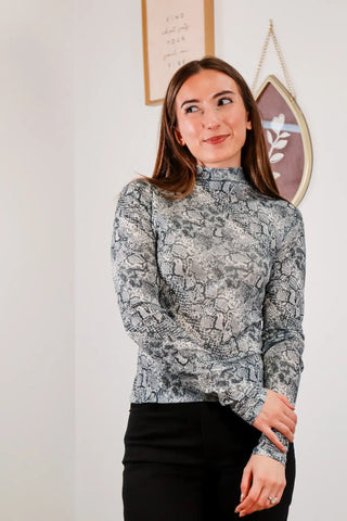 Sarah Snake Mesh Long Sleeve Top
