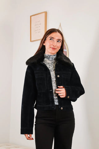 Almost Black Corduroy Trucker Jacket