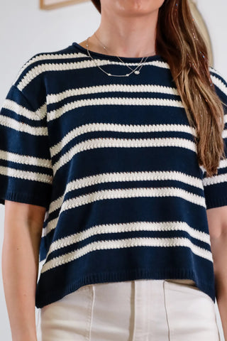 Blue and white stripe top, blue and white top, navy top, summer top, summer sweater,, knit tee shirt, full length top - 2