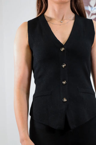 Knit top, matching set, black vest, vest with button down, comfy top, nice top, summer set, summer matching set - 2