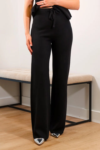 Black set, black matching set, full length pants, knit pants, comfortable pants, high rise pants, elastic waistband