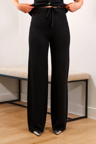 Black set, black matching set, full length pants, knit pants, comfortable pants, high rise pants, elastic waistband - 2