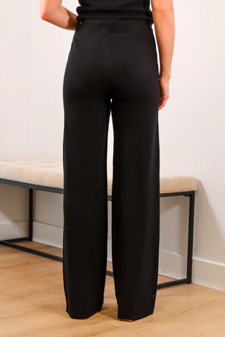 Black set, black matching set, full length pants, knit pants, comfortable pants, high rise pants, elastic waistband - 4