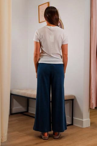 High rise pants, blue pants, denim pants, flowy pants, cute pants, full length pants, lightweight pants, elastic waist pants - 2