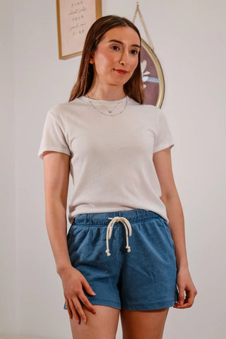 Blue shorts, shorts, mid rise shorts, comfortable shorts, shorts with tie waist, shorts with pockets - 2