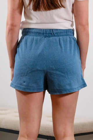 Blue shorts, shorts, mid rise shorts, comfortable shorts, shorts with tie waist, shorts with pockets - 1