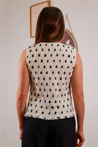 Cute polka dot top, polka dot top, summer top, sleeveless top, smocked top, flattering top - 4