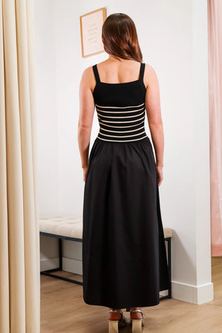 Black midi dress, black and white top, flowy dress, comfortable dress, stretchy dress, flattering dress - 3
