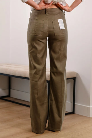 Olive green linen pants, high rise pants, flare pants, cute pants, linen pants, outfit inspo, fall pants, comfy pants - 4