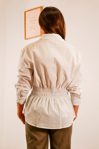Full length shirt, button up shirt, shirt with cinch waist, long sleeve shirt, flattering shirt, nice shirt, work shirt -5