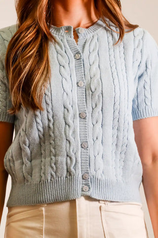 Short sleeve cardigan, short sleeve sweater, summer sweater, light blue sweater, light blue top, cute top, button down top - 2