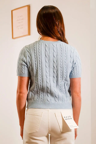 Short sleeve cardigan, short sleeve sweater, summer sweater, light blue sweater, light blue top, cute top, button down top - 1