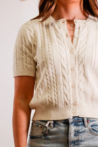 Short sleeve cardigan, short sleeve sweater, summer sweater, white sweater, cream sweater, white top, cute top, button down top - 2