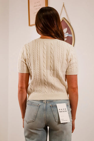 Short sleeve cardigan, short sleeve sweater, summer sweater, white sweater, cream sweater, white top, cute top, button down top - 1