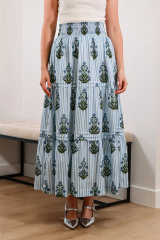 Blue midi skirt, floral midi skirt, cute midi skirt, summer midi skirt, cute skirts, unique skirts, high rise skirt - 3