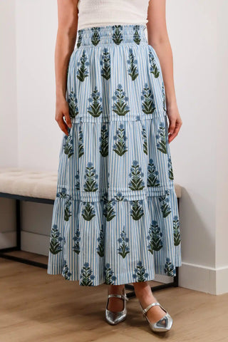 Blue midi skirt, floral midi skirt, cute midi skirt, summer midi skirt, cute skirts, unique skirts, high rise skirt - 1