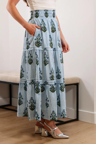 Blue midi skirt, floral midi skirt, cute midi skirt, summer midi skirt, cute skirts, unique skirts, high rise skirt - 4