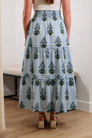 Blue midi skirt, floral midi skirt, cute midi skirt, summer midi skirt, cute skirts, unique skirts, high rise skirt - 5