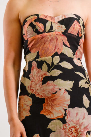 Black floral dress, maxi dress, strapless dress, fall dress, summer dress, asymmetrical dress, flowy dress, comfy dress - 2