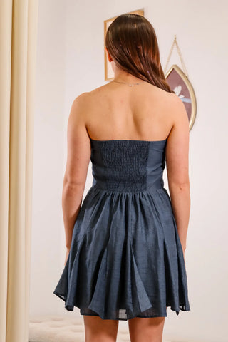Blue dress, strapless dress, mini dress, flowy dress, pretty dress, summer dress, fall dress, outfit inspo - 4
