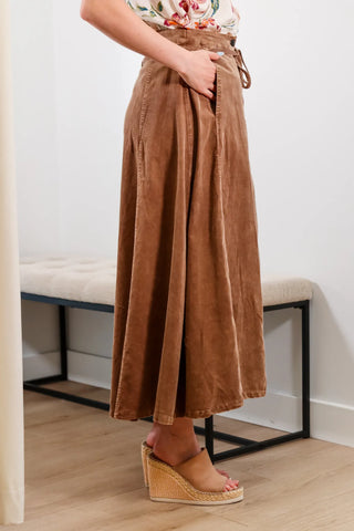 Sylvie Corduroy Belted Midi Skirt
