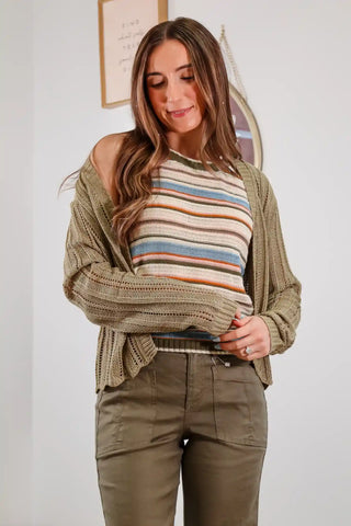 Olive Ribbed Cardigan