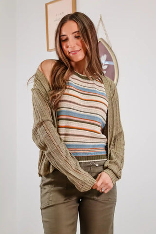 Olive Ribbed Cardigan