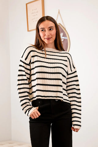 Rosaline Striped Cropped Sweater- SADIE & SAGE