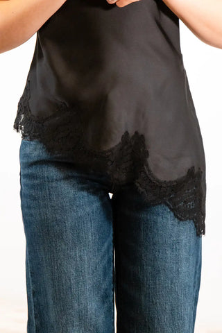 Thelma Black Satin Lace Top