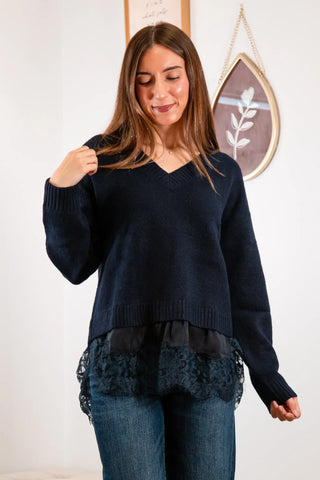 Franca Navy Sweater With Lace