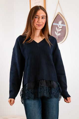 Franca Navy Sweater With Lace