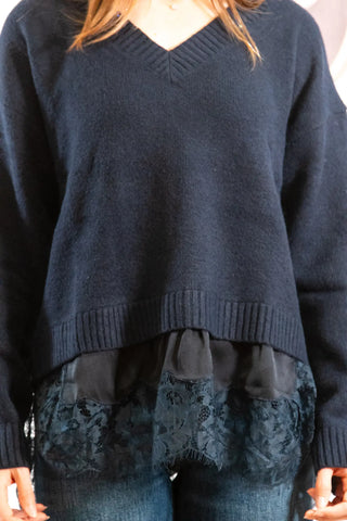 Franca Navy Sweater With Lace