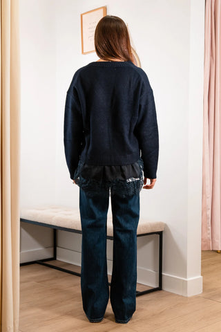 Franca Navy Sweater With Lace
