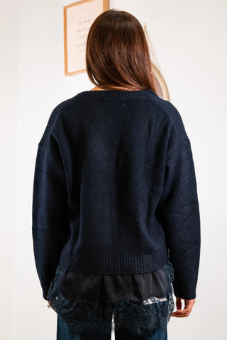 Franca Navy Sweater With Lace