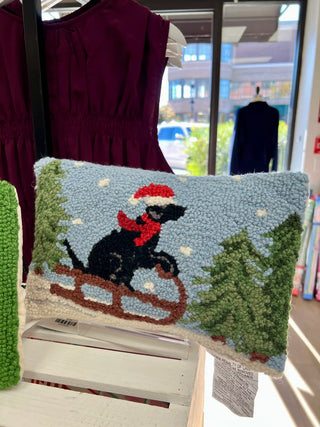 Black Lab On Sled Throw PiIllow