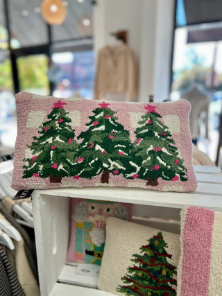 Whimsy Pink Gingham Christmas Tree Pillow