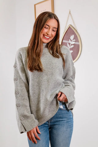 grey sweater, grey knit sweater grey knit turtleneck sweater, grey turtle neck sweater, cute sweaters for fall, fall outfit inspo, grey sweater outfit inspo, sweater with buttons