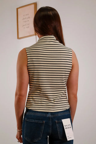 Striped mock neck, striped tank, black and white stripes, stretchy tank, mock neck tank