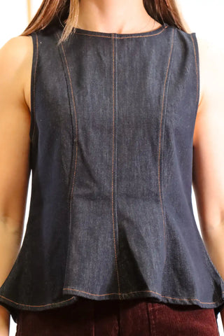 High Neck Sleeveless Denim Top
